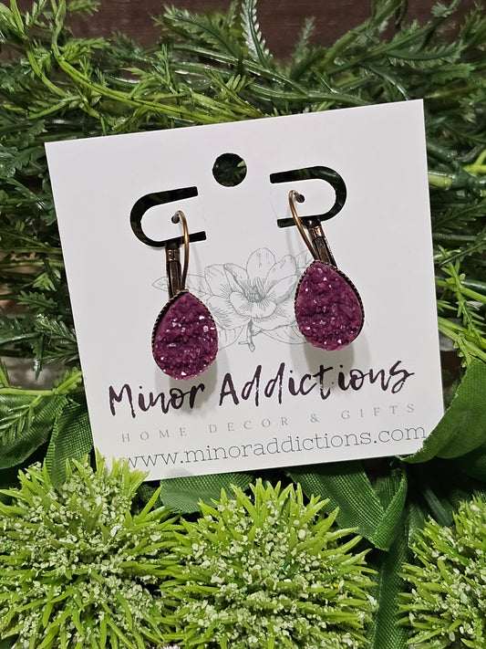 Maroon Druzy Teardrop