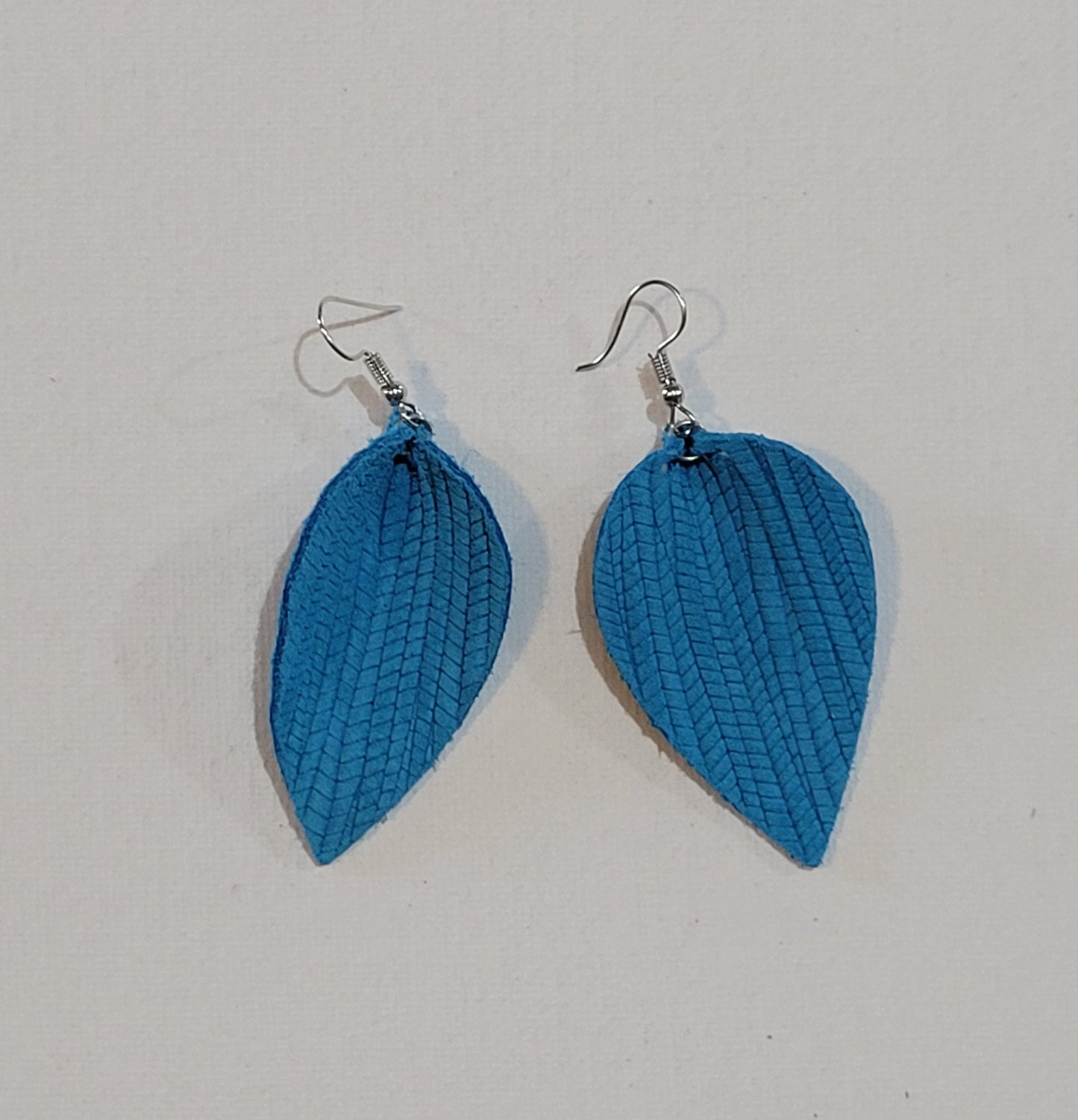 Palm leaf textured leather- Bright Blue