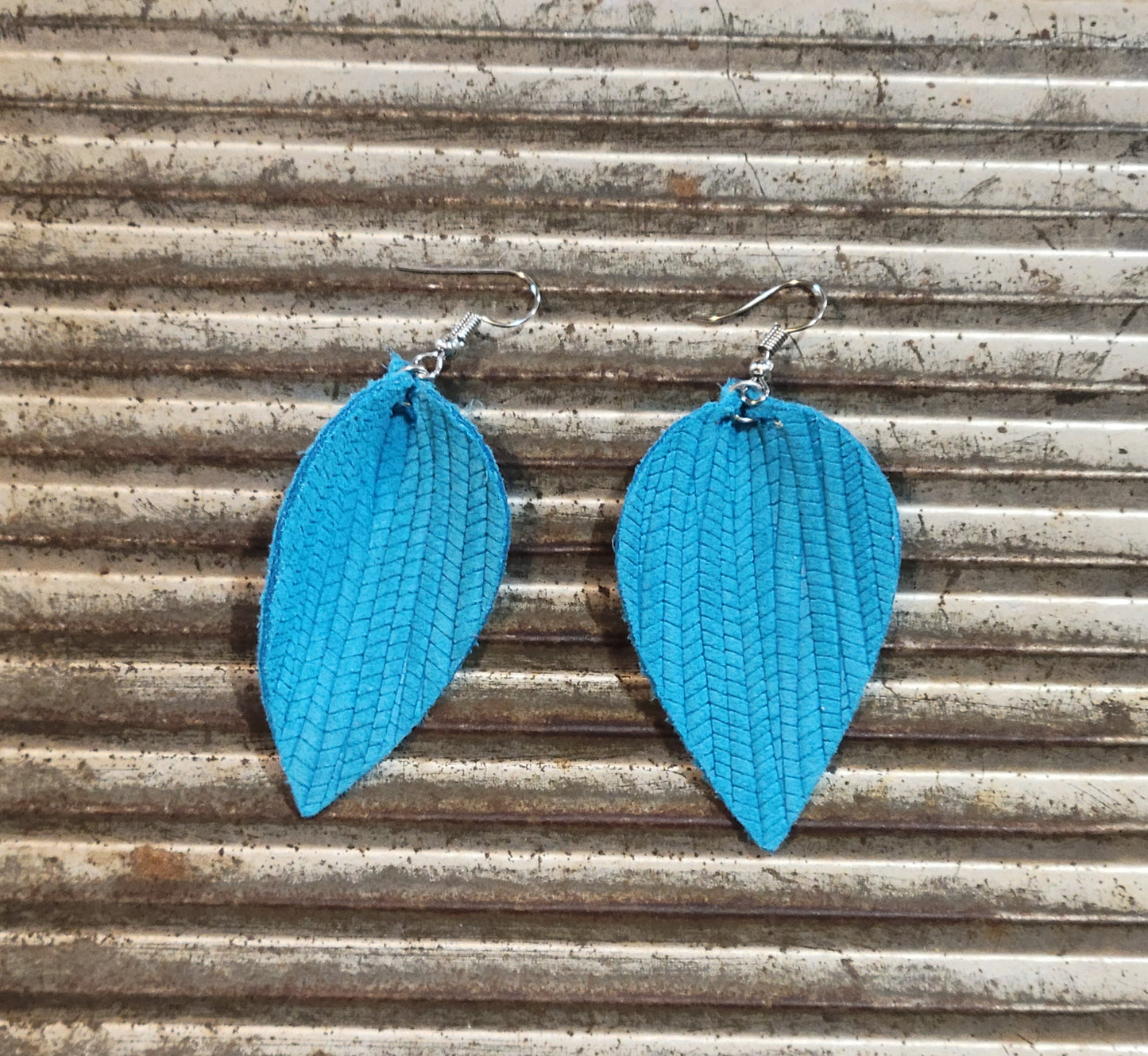 Palm leaf textured leather- Bright Blue